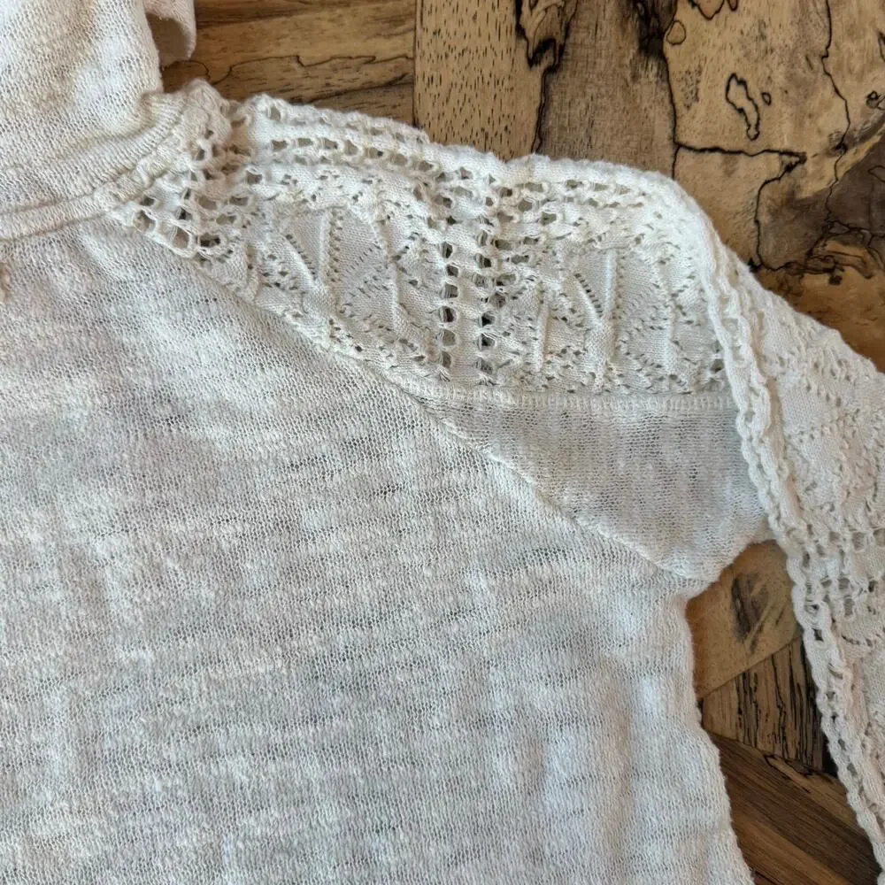 O'Neill Girls Cream Crochet Lace Sleeve Knit Hoodie Beach Coverup Sweater Large